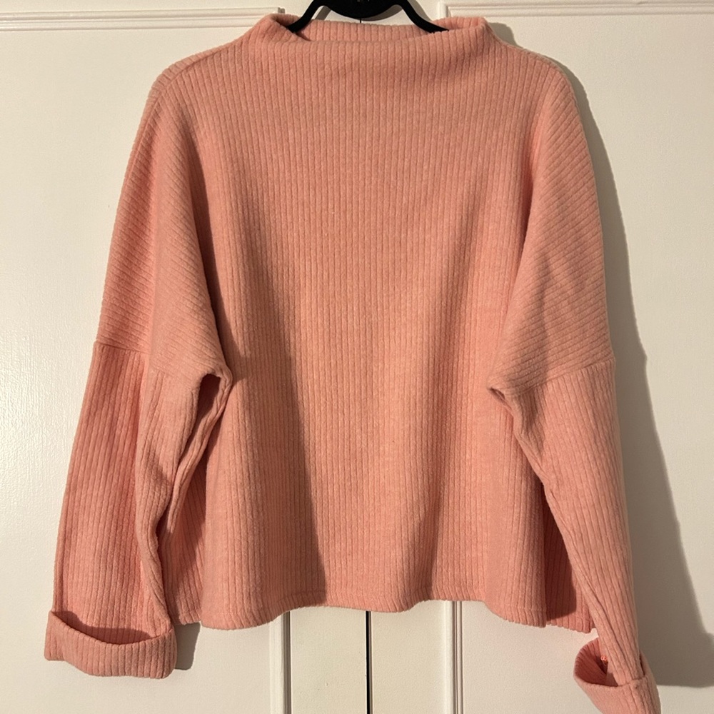 H&M cotton candy pink mock turtle neck ribbed drop shoulder pull over sweater.